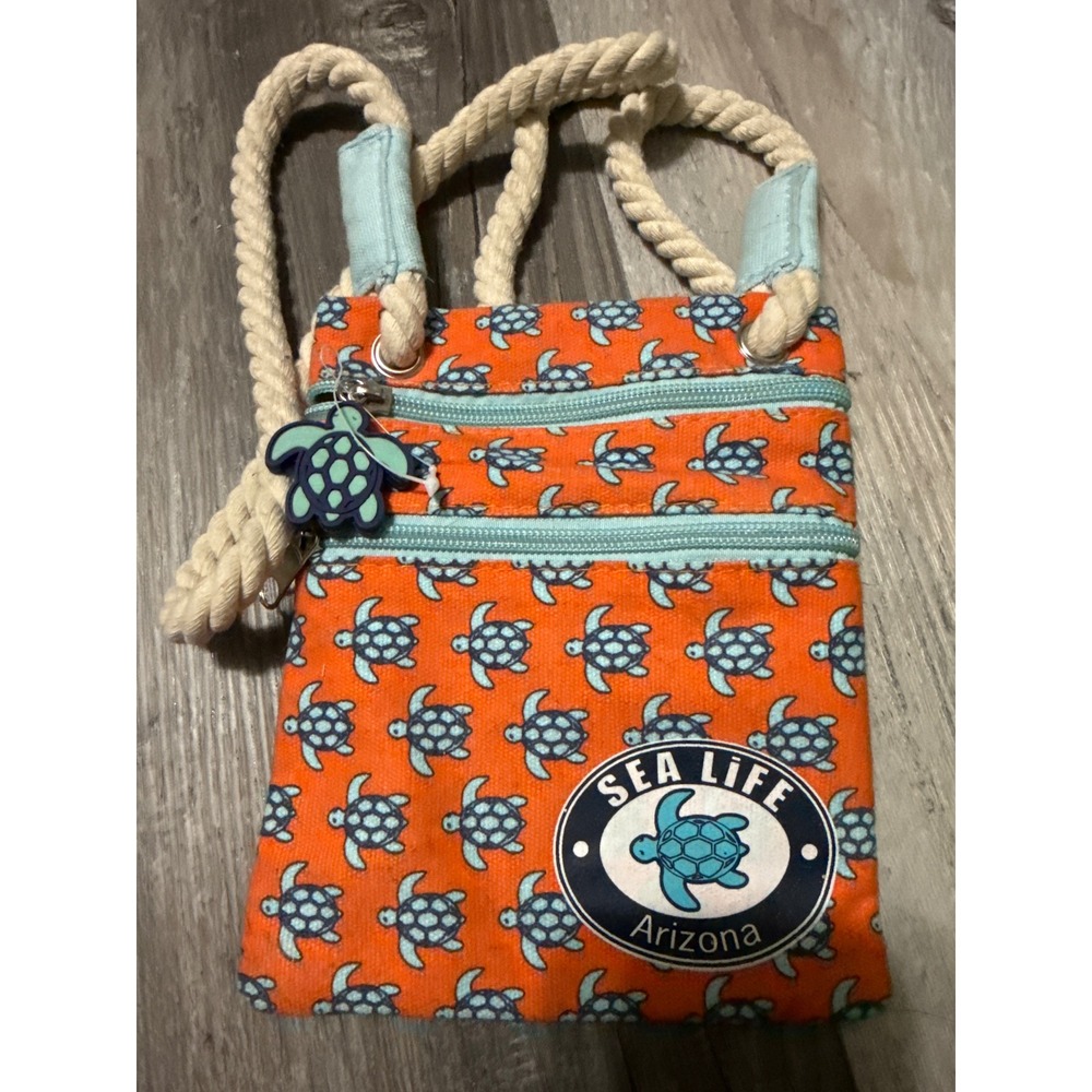 Sea Life Arizona Orange Canvas Sea Turtle Print Rope Strap Crossbody Bag